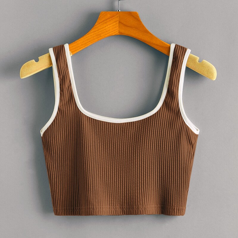 

Ribbed Ringer Crop Tank Top, Coffee brown