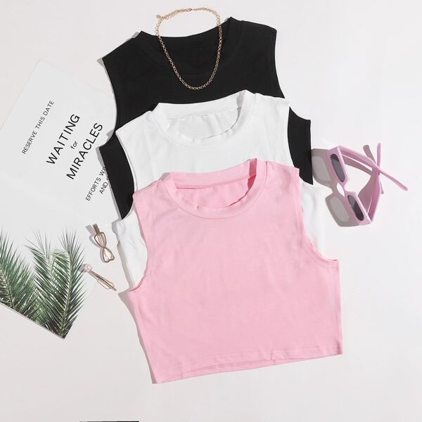 

3pcs Solid Tank Top, Multicolor
