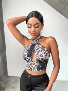 SHEIN SXY 鏈條圖案短版繞頸上衣 - 彩色 - 查看 1
