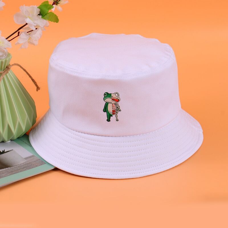 

Cartoon Frog Bucket Hat, White