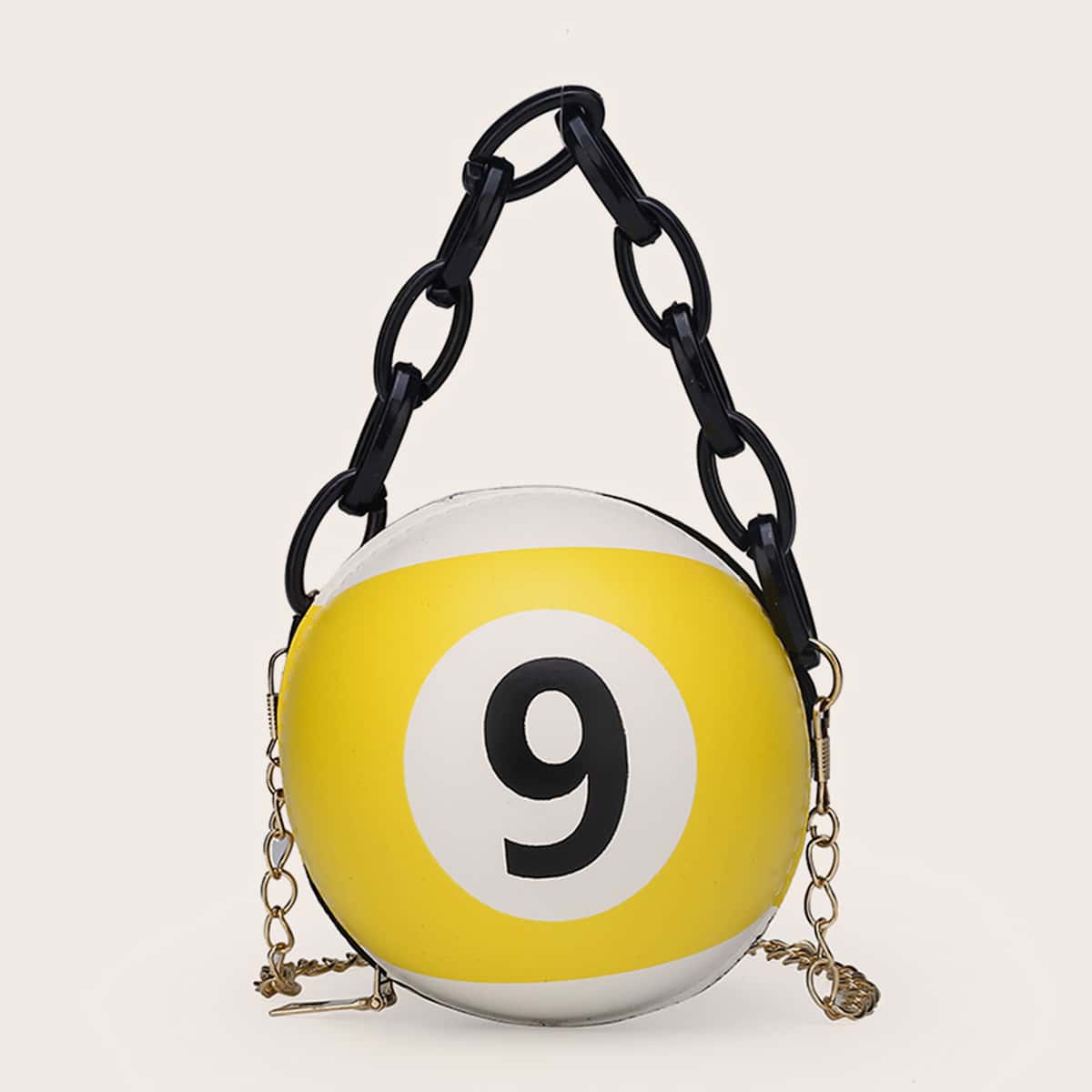 

Letter Graphic Chain Circle Bag, Yellow
