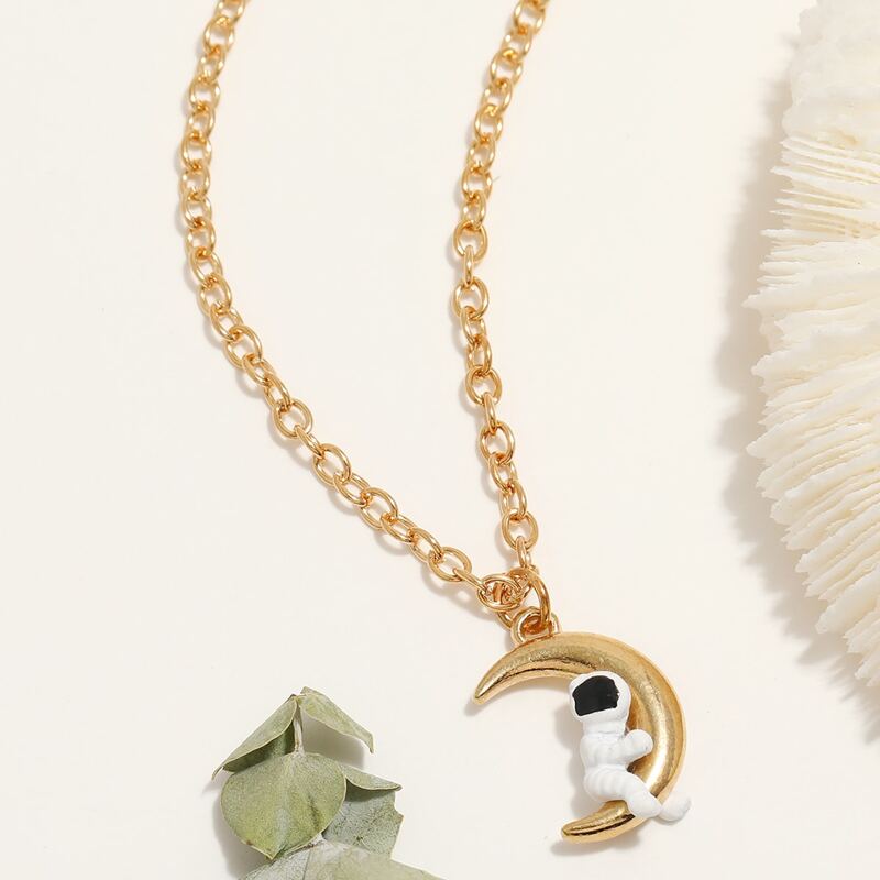 

Astronaut & Moon Pendant Necklace, Gold