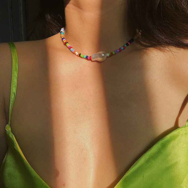 

Faux Pearl Decor Beaded Choker, Multicolor