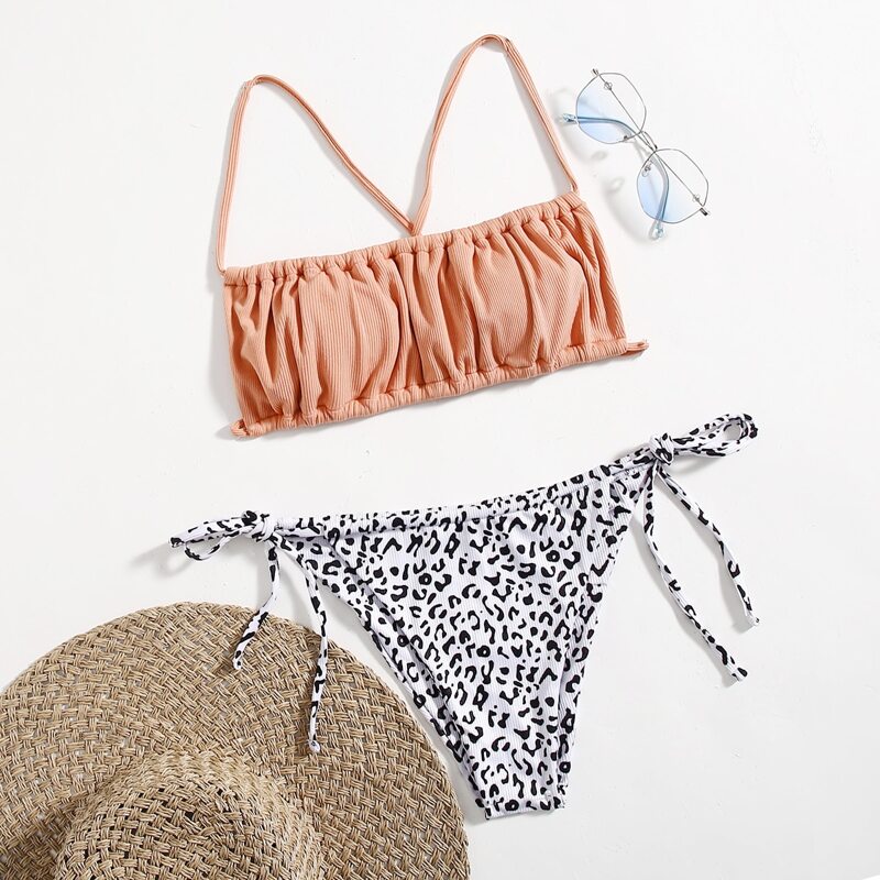 

Leopard Print Tie Side Bikini Swimsuit, Multicolor