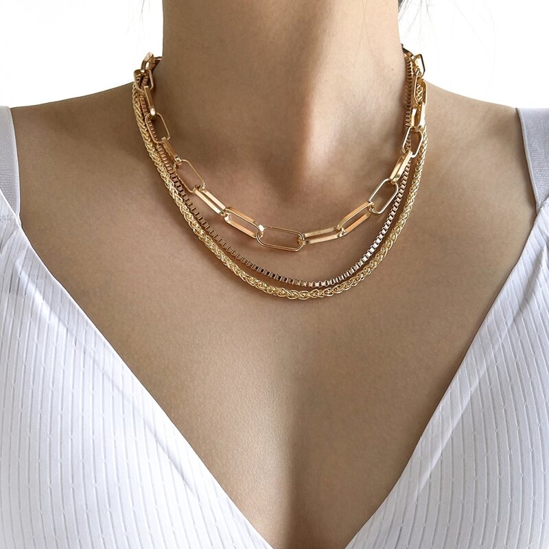 

3pcs Chunky Chain Necklace, Gold