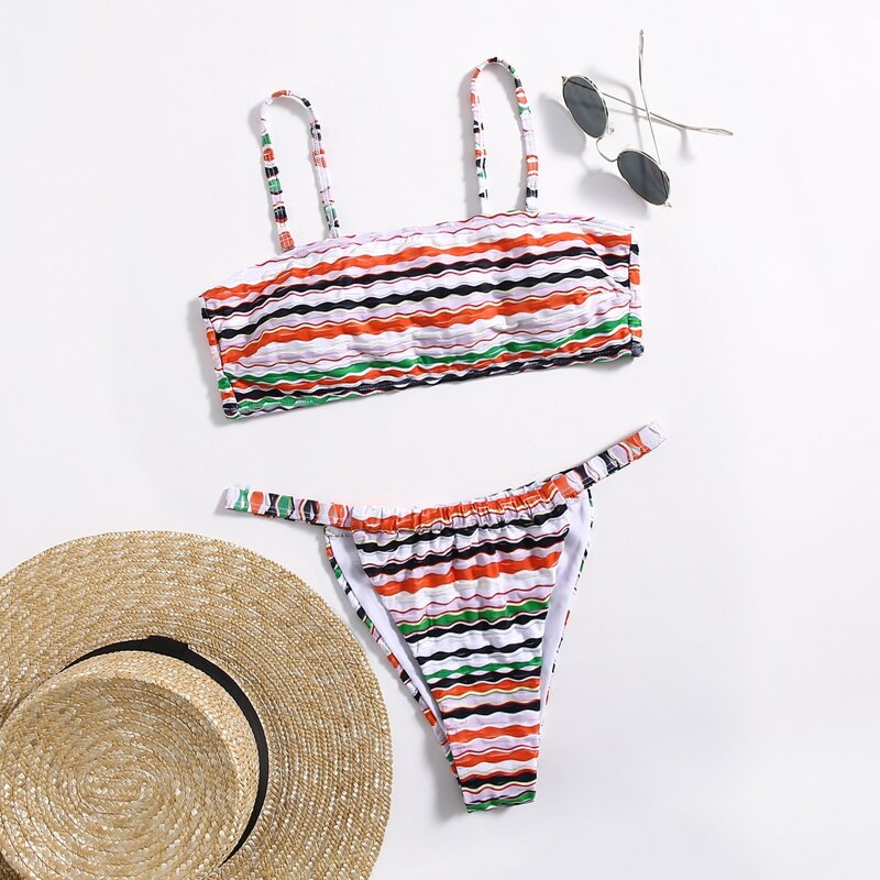 

Color Block Striped Bikini Swimsuit, Multicolor
