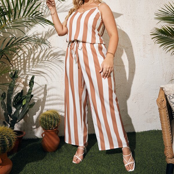 

Plus Striped Print Cami Top With Wide Leg Pants, Multicolor