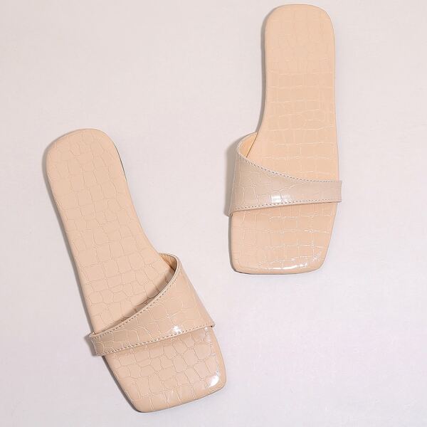 

Croc Embossed Slide Sandals, Beige