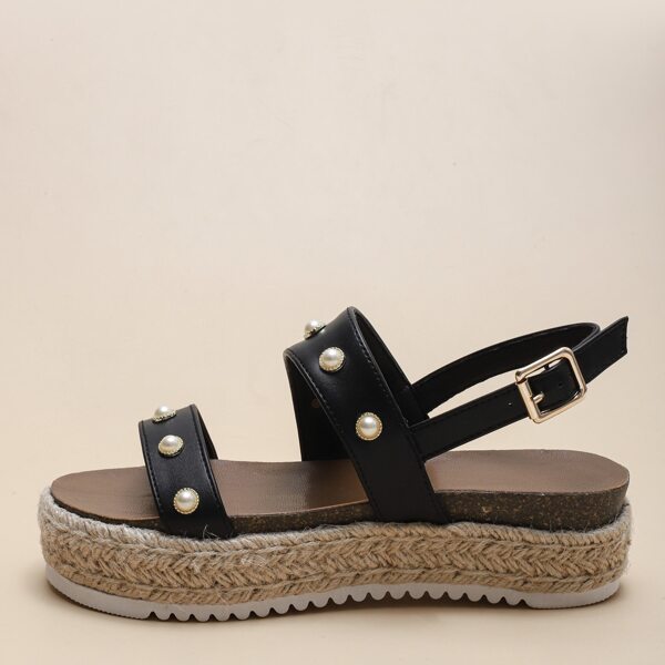 

Faux Pearl Decor Espadrille Flatform Sandals, Black