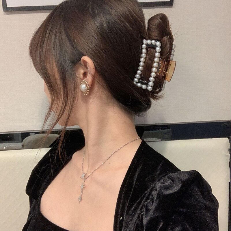 

Faux Pearl Hair Claw, Brown