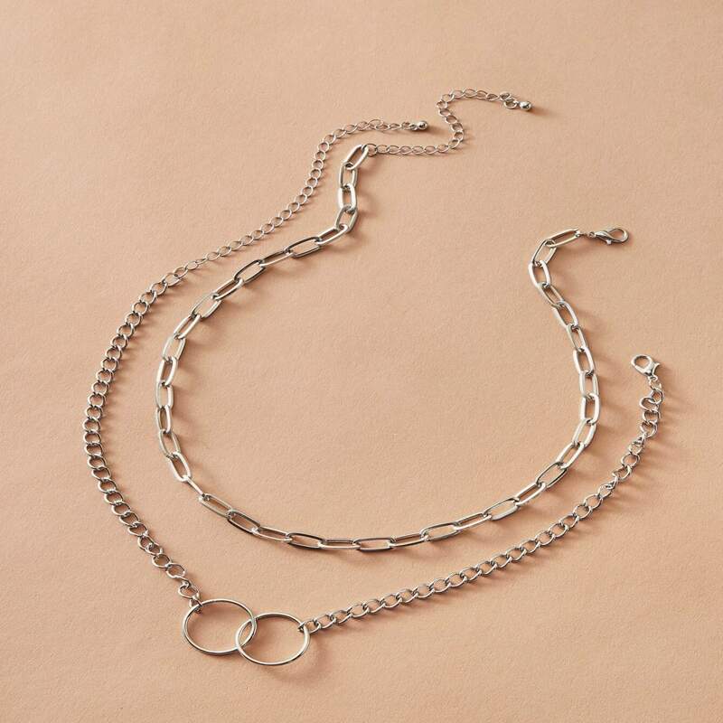 

2pcs Ring Chain Necklace, Silver