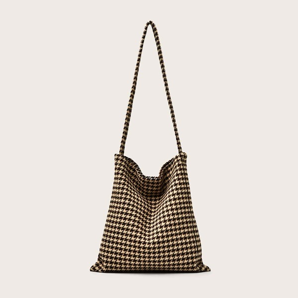 

Houndstooth Shoulder Bag, Brown