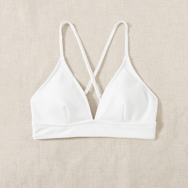 

V Neck Bikini Top, White