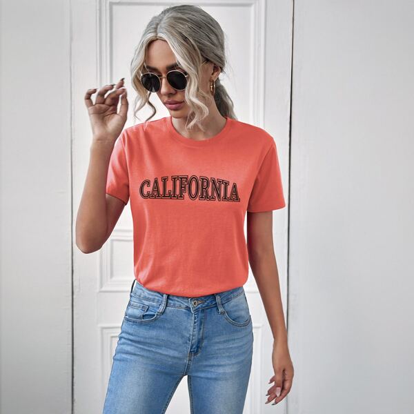 

Letter Graphic Round Neck Tee, Orange