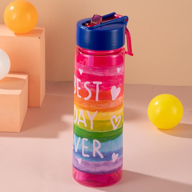 

Rainbow Stripe Pattern Straw Water Bottle, Multicolor