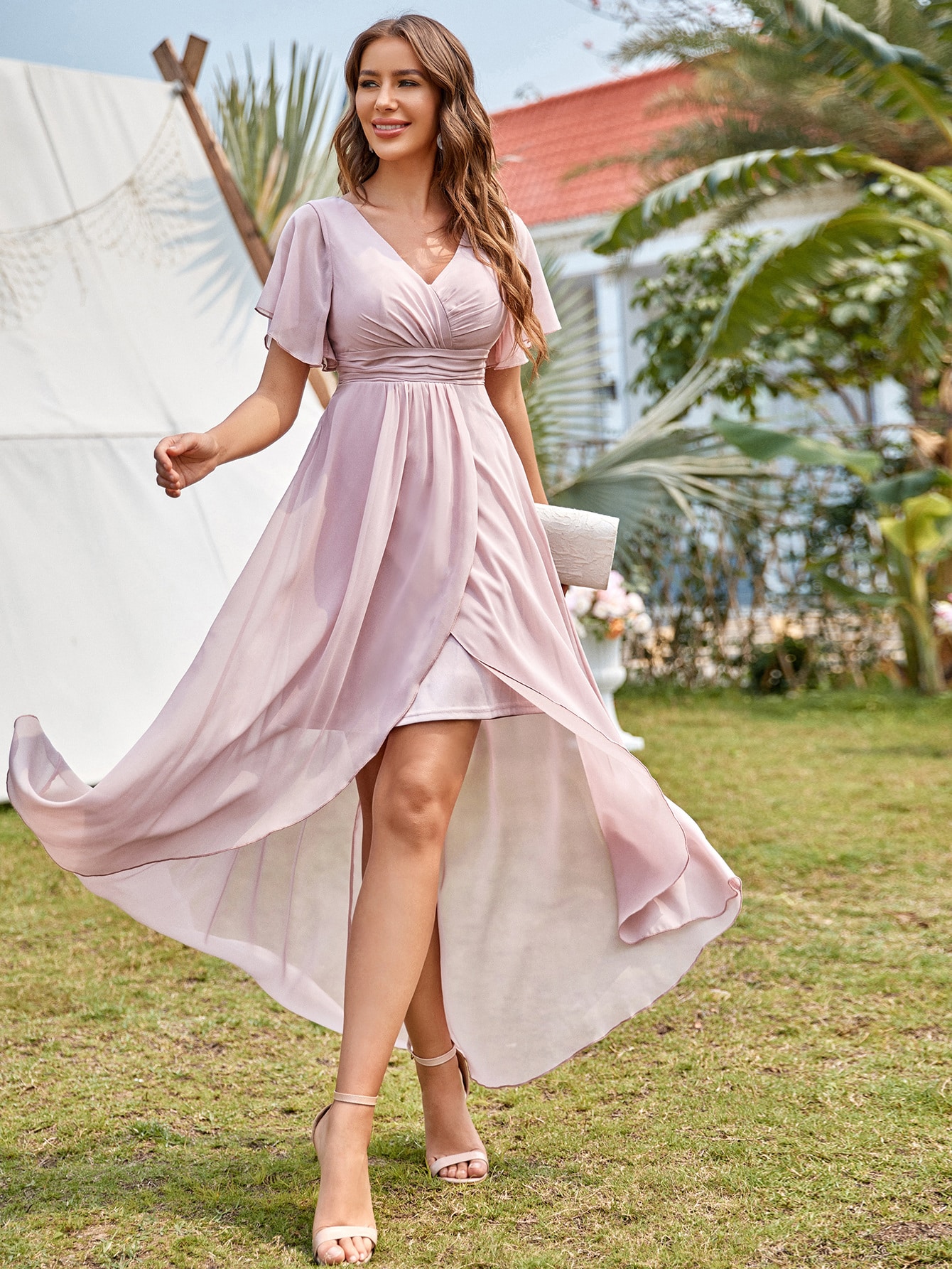 princess polly baby blue dress Short Pink Bridesmaid Dresses with Oxford Shoes