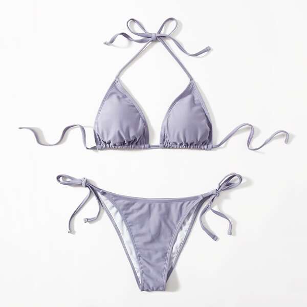 

Triangle Tie Side Bikini Swimsuit, Dusty purple