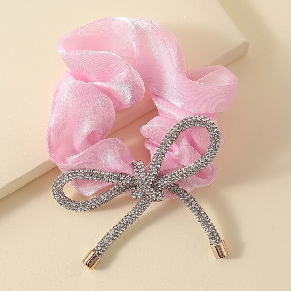 

Rhinestone Bow Decor Scrunchie, Pink
