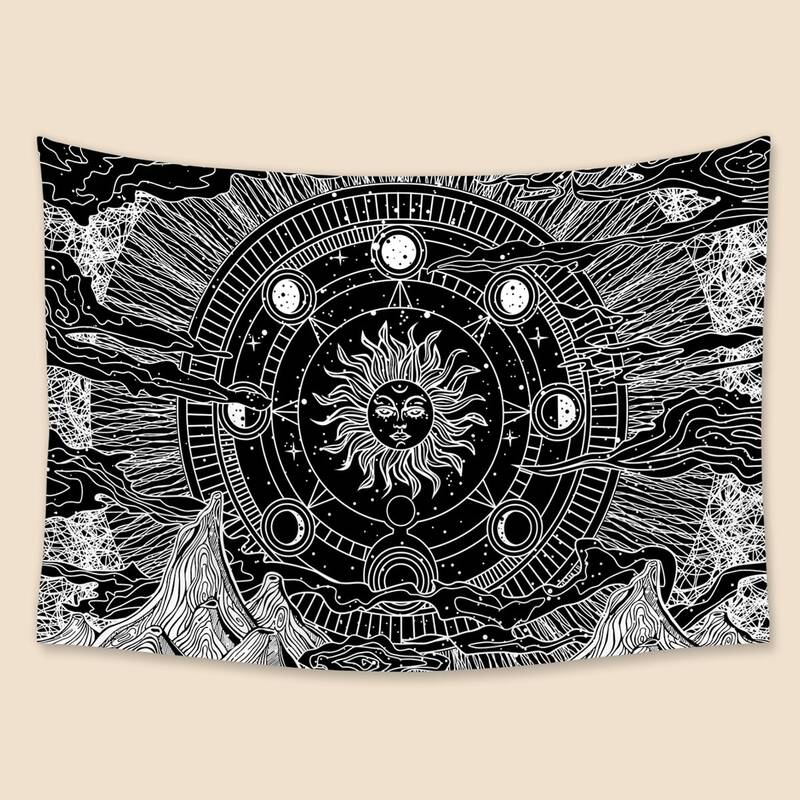 

Sun & Mountain Print Tapestry, Black