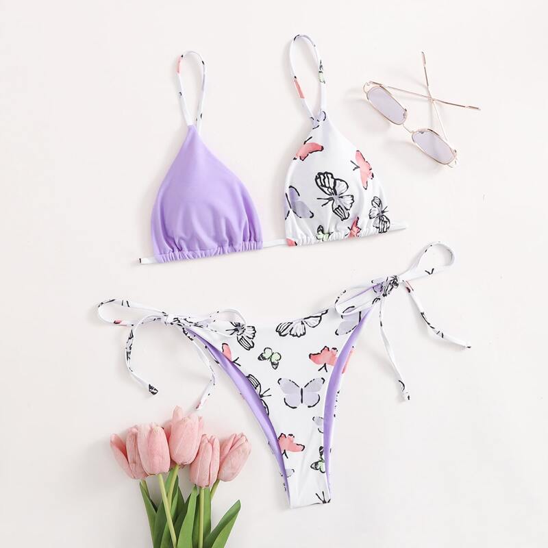 

Butterfly Print Bikini Swimsuit, Multicolor