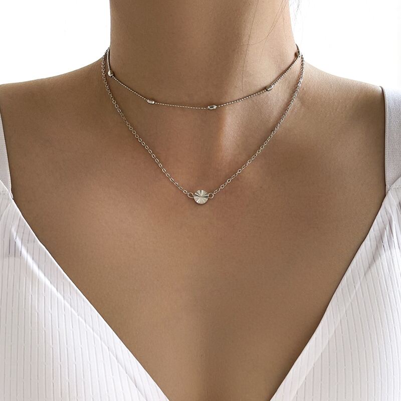 

2pcs Circle Pendant Necklace, Silver