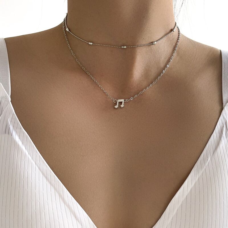

2pcs Musical Note Charm Necklace, Silver