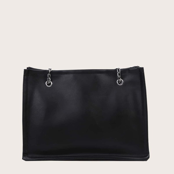 

Minimalist Chain Shoulder Tote Bag, Black