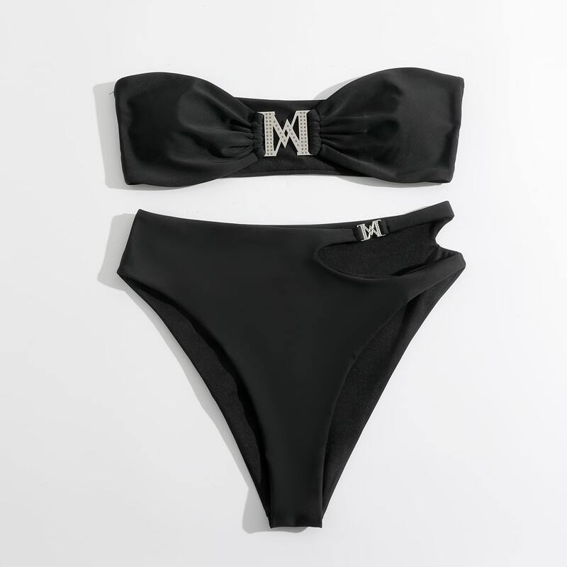 

Cut-out Bandeau High Waisted Bikini Swimsuit, Black