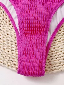 Leopard & Chain Print Smocked Thong Bikini Set - Multicolor - View 5