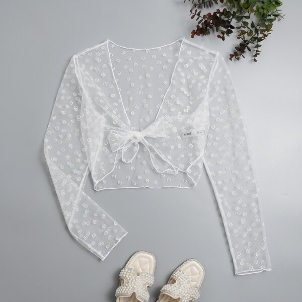 

Прозрачный Цветочный Кимоно, Белый