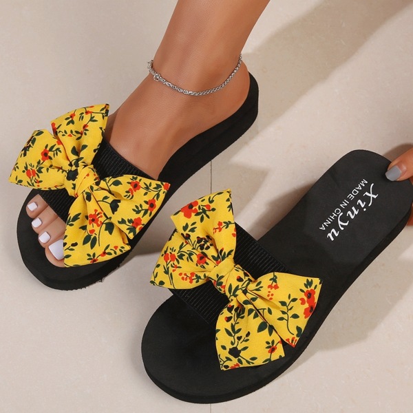 

Bow Decor Floral Pattern Slides, Yellow