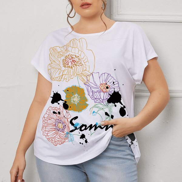 

Plus Floral & Letter Print Tee, White