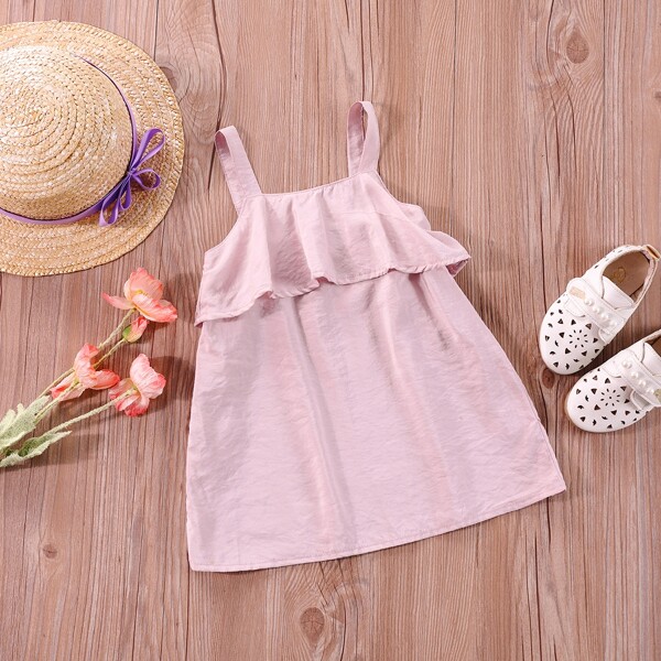 

Baby Girl Ruffle Trim Cami Dress, Baby pink