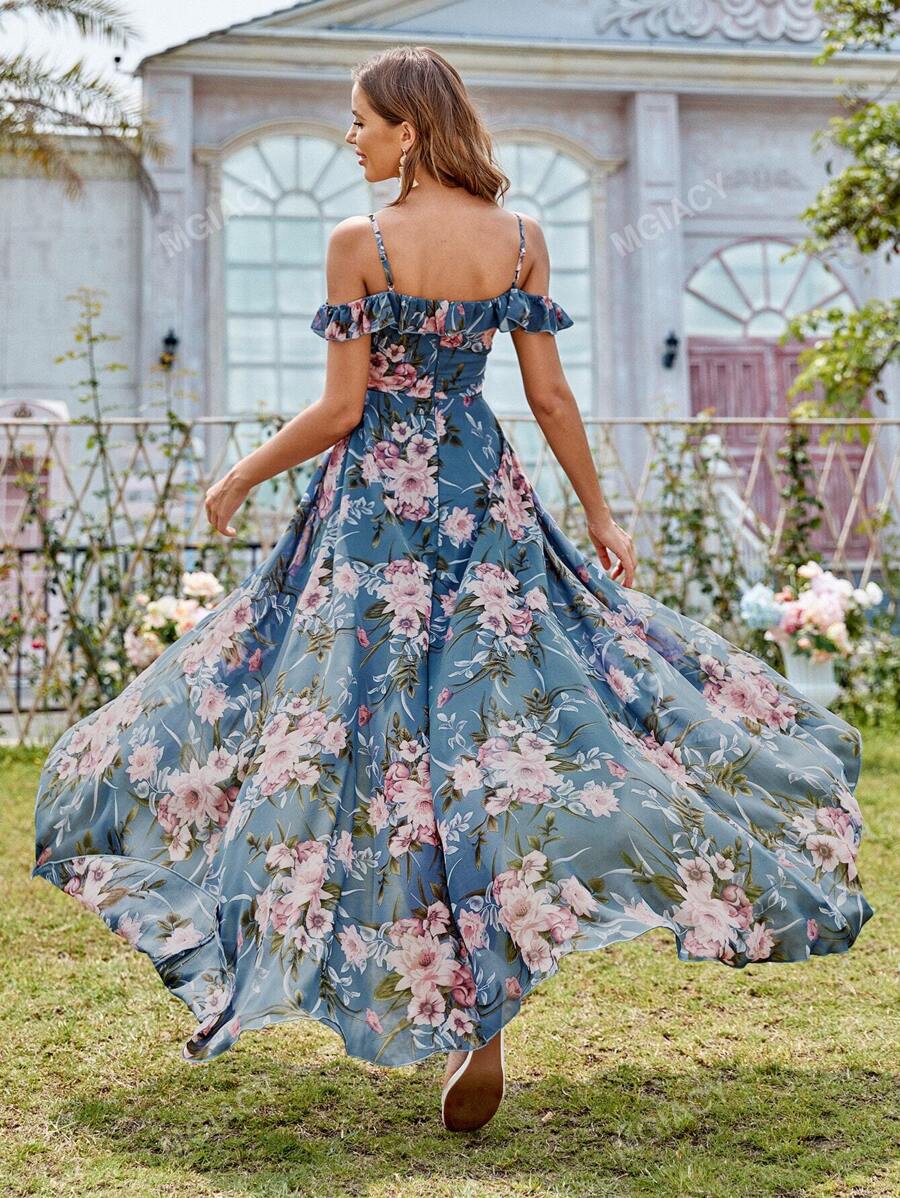 Cold Shoulder High Low Hem Allover Floral Dress | SHEIN USA