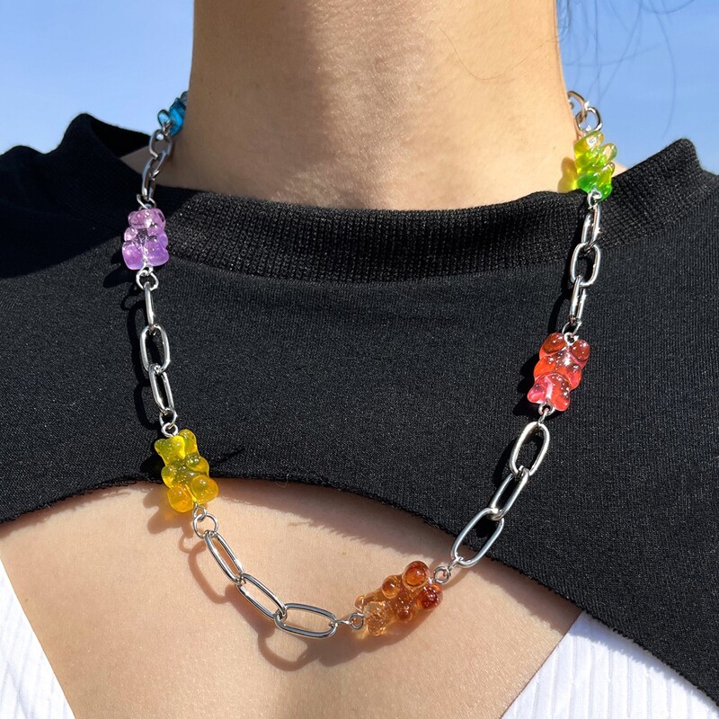 

Bear Decor Chain Necklace, Multicolor