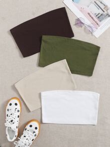 4入組素色短版抹胸上衣 - 彩色 - 查看 1