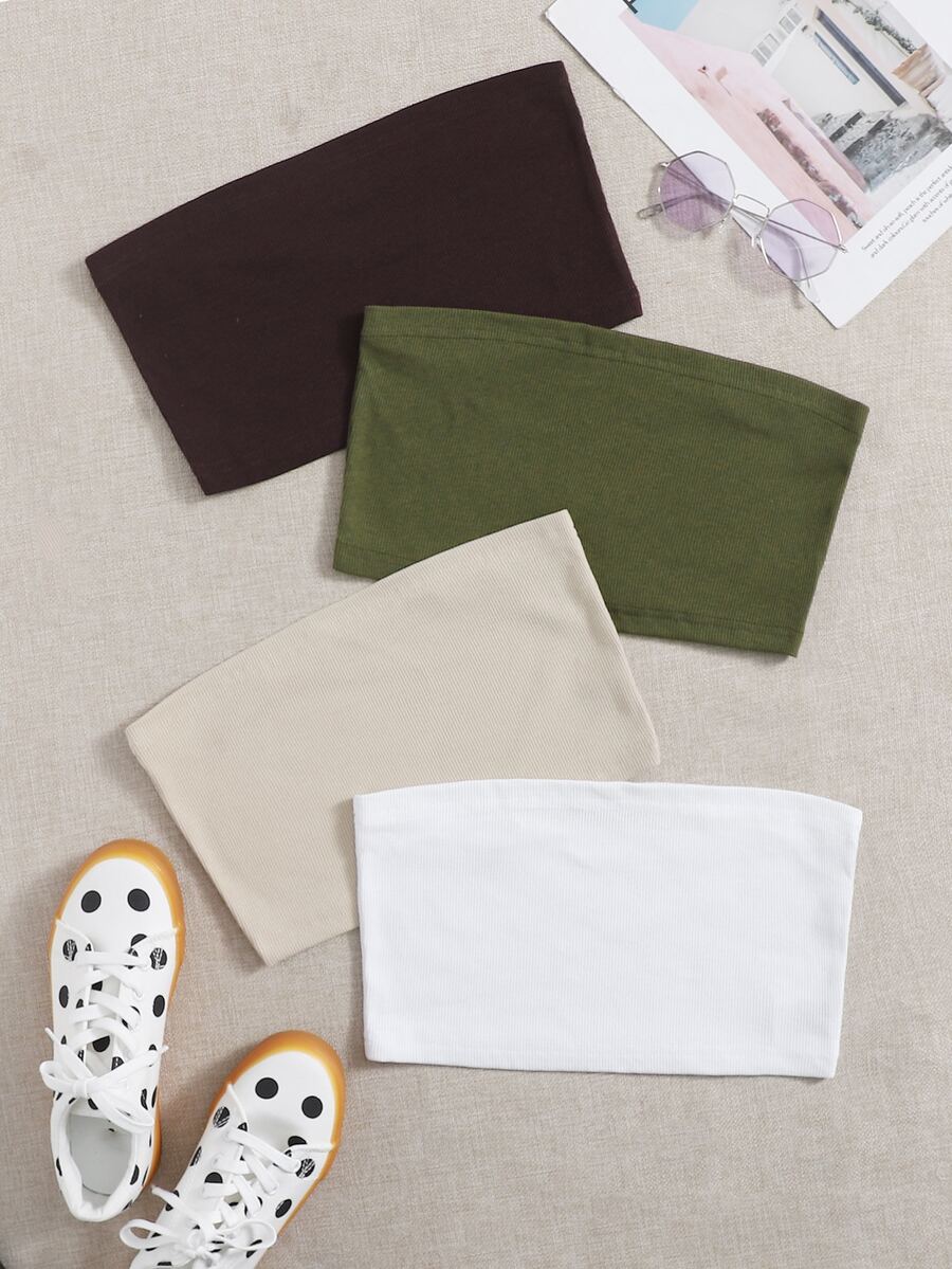 4入組素色短版抹胸上衣 - 彩色 - 查看 1