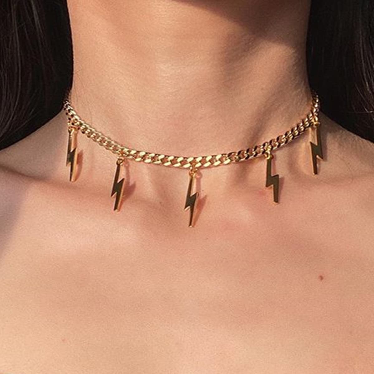 

Lightning Charm Necklace, Gold