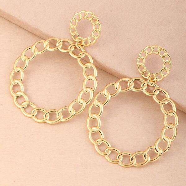 

Hollow Out Round Drop Earrings, Gold