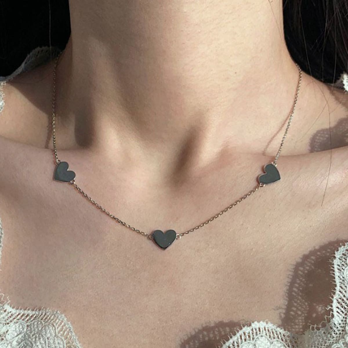 

Heart Decor Necklace, Silver