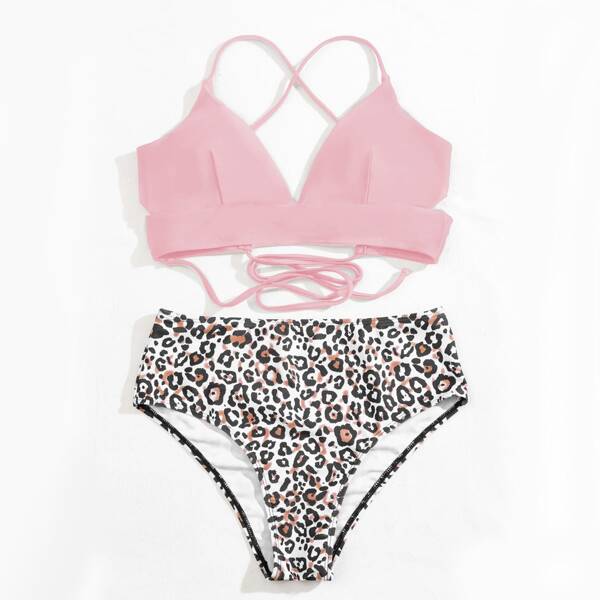 

Leopard High Waist Bikini Swimsuit, Multicolor