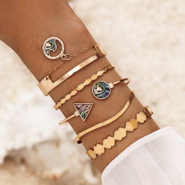 

5pcs Geometric Decor Bracelet, Gold