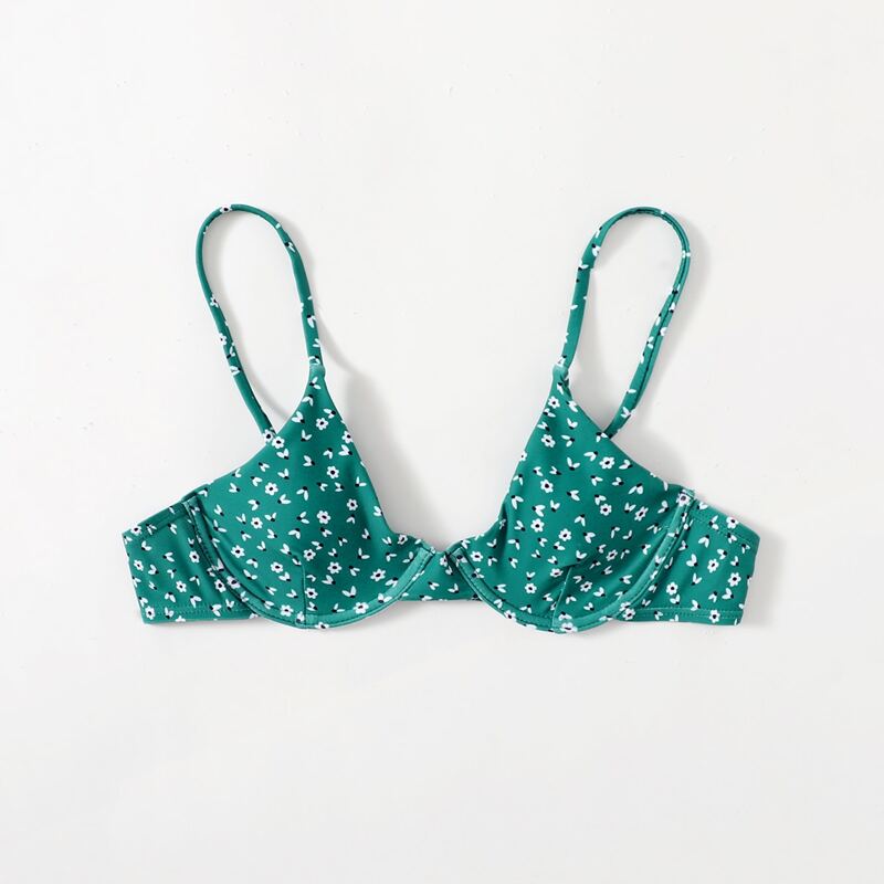 

Ditsy Floral Print Bikini Top, Dark green