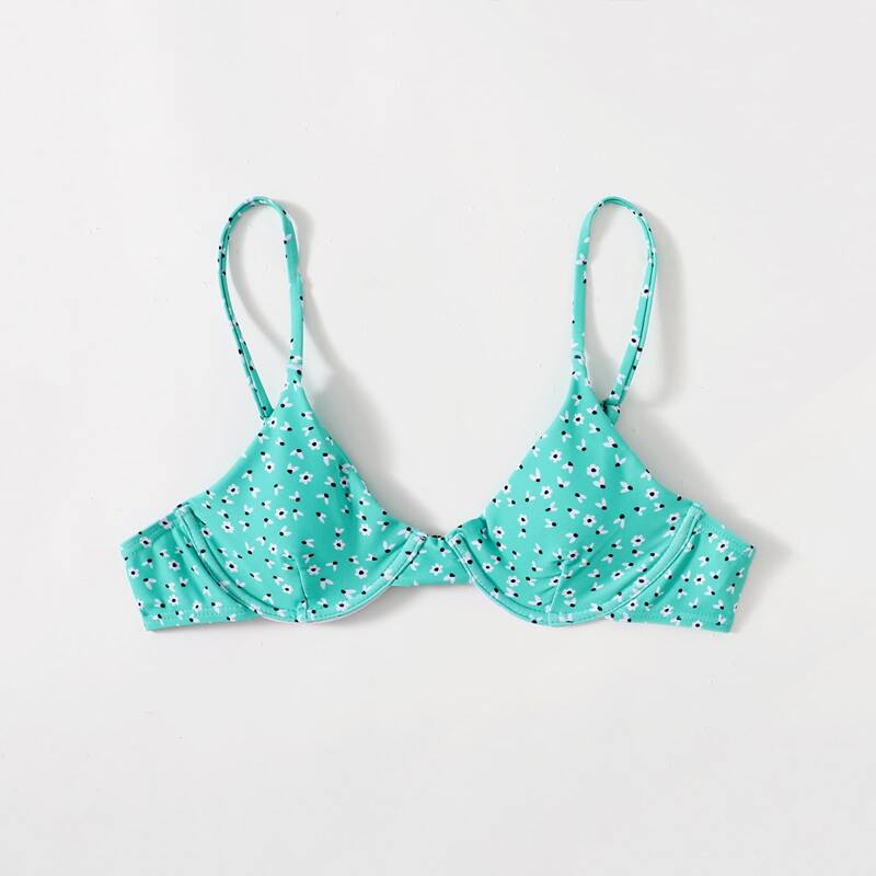 

Ditsy Floral Print Bikini Top, Mint green