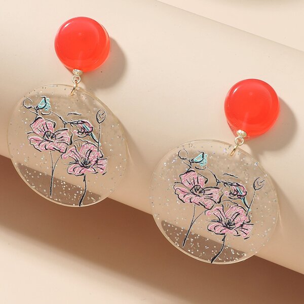 

Floral Pattern Round Drop Earrings, Multicolor