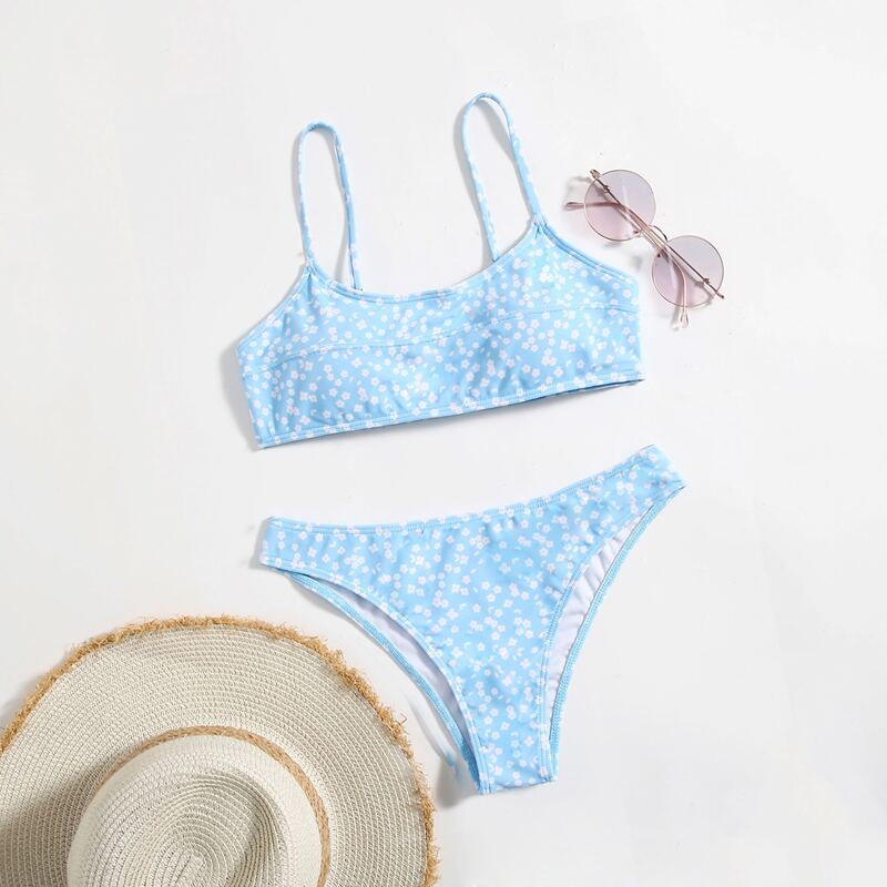 

Ditsy Floral Print Bikini Swimsuit, Baby blue