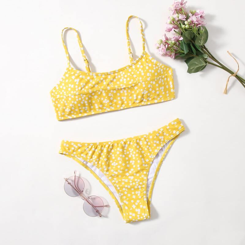 

Ditsy Floral Print Bikini Swimsuit, Yellow