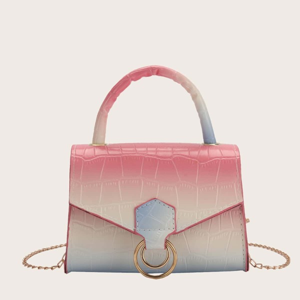 

Ombre Croc Embossed Satchel Bag, Pink
