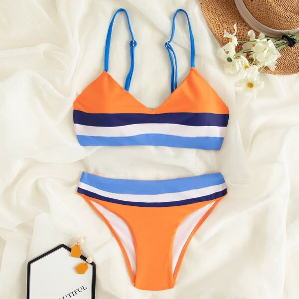 

Striped Bikini Swimsuit, Multicolor