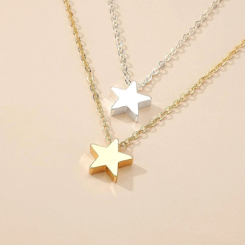 

2pcs Star Charm Necklace, Multicolor